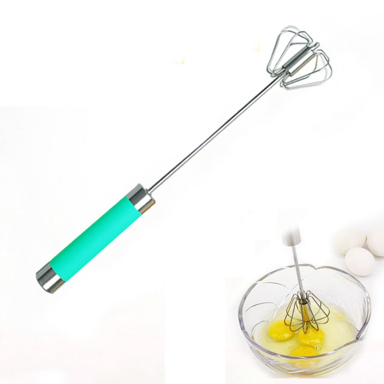 Egg beater whisk with stainless beaters and green handle