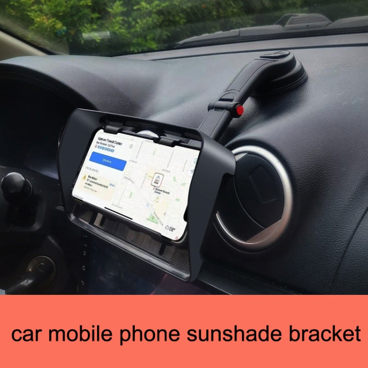 Car phone sun visor bracket holding a smartphone on the dashboard, black