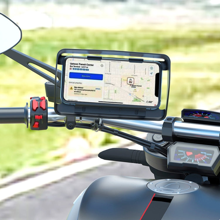 Car phone navigation bracket holding a smartphone on a motorcycle dash, black