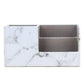 Marble-pattern pen holder storage box with two side compartments and inner divider tray.