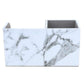 White marble-pattern desk organizer box with raised side walls and open top compartments.