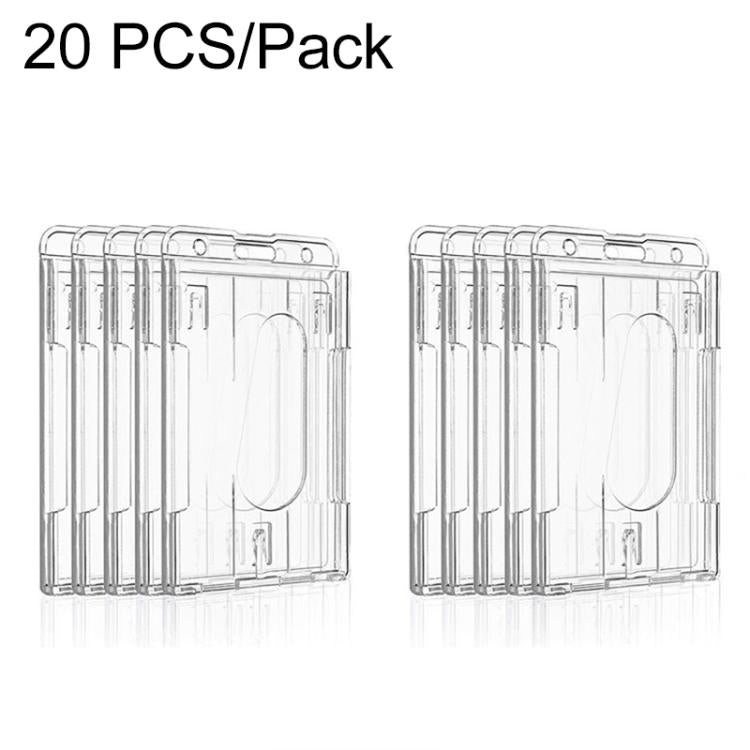 Set of clear hard plastic vertical ID badge card holders, double-sided sleeves (20-pack)