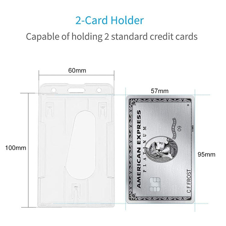 Clear vertical double-sided ID badge card holder sized for standard credit cards, 2-card capacity