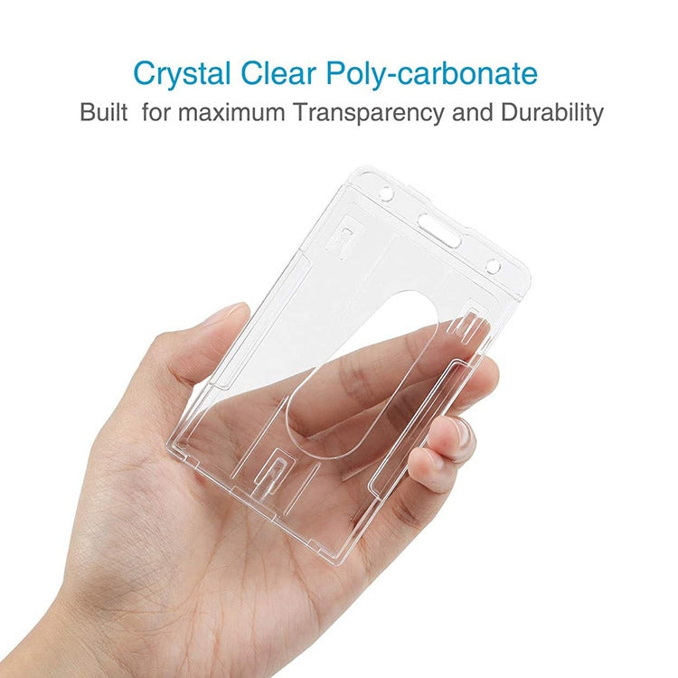 Crystal-clear polycarbonate ID badge holder with top access, vertical double-sided sleeve