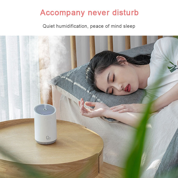 Gray mini USB humidifier with cool mist, compact cylinder design