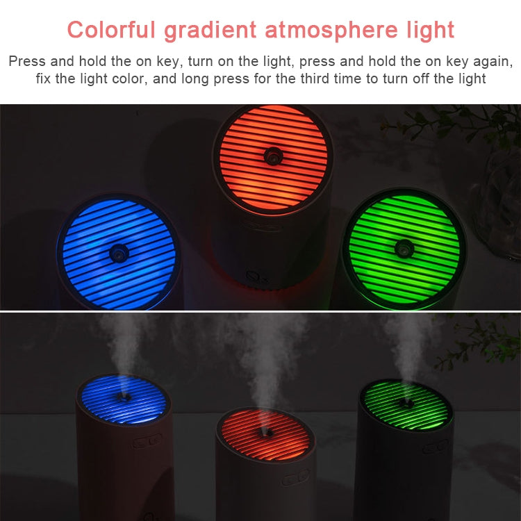 Gray mini USB humidifier with multicolor LED ring light in three colors