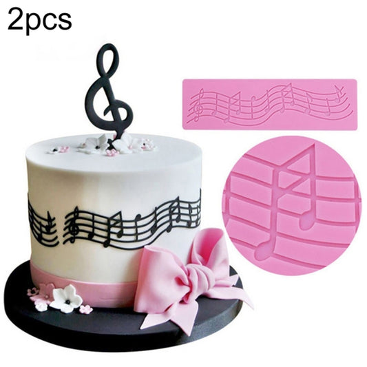 Silicone music-note fondant mold set, pink; embossed musical staff and notes