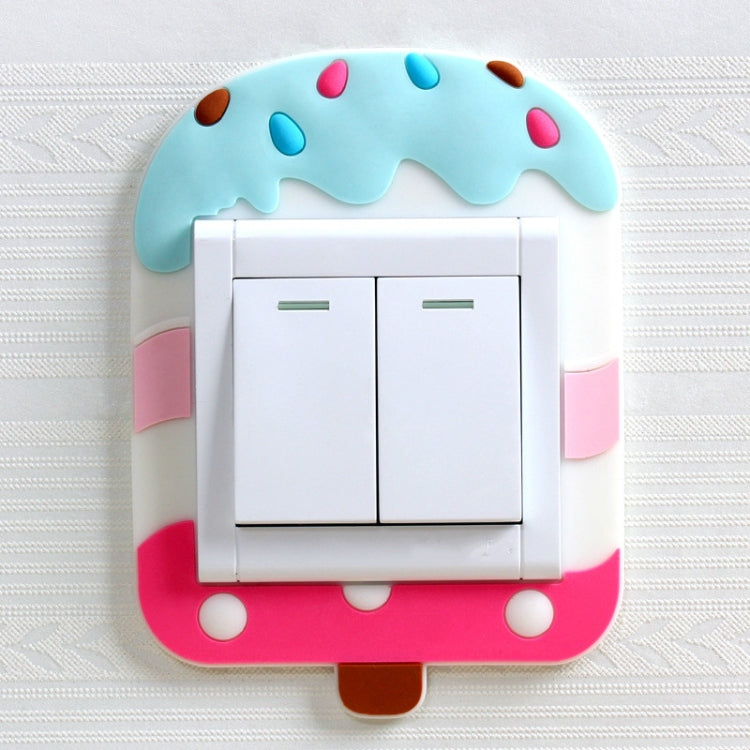 Decorative double light switch cover sticker, ice cream-themed with blue scalloped border