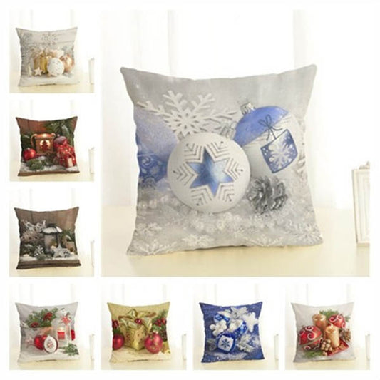 Square Christmas throw pillow cover with blue and white snowflake ornament design