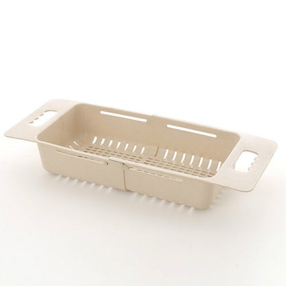 Adjustable dish drain basket, khaki plastic with slotted drying insert