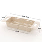 Adjustable dish drain basket, khaki plastic, with carrying side handles