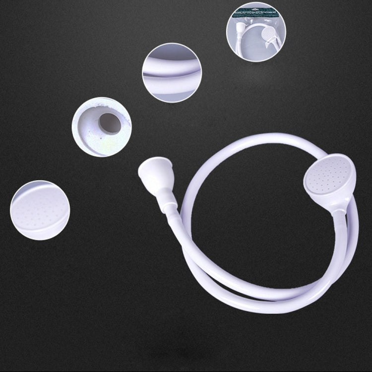 White sink shower nozzle spray head with hose and nozzle tips, set view