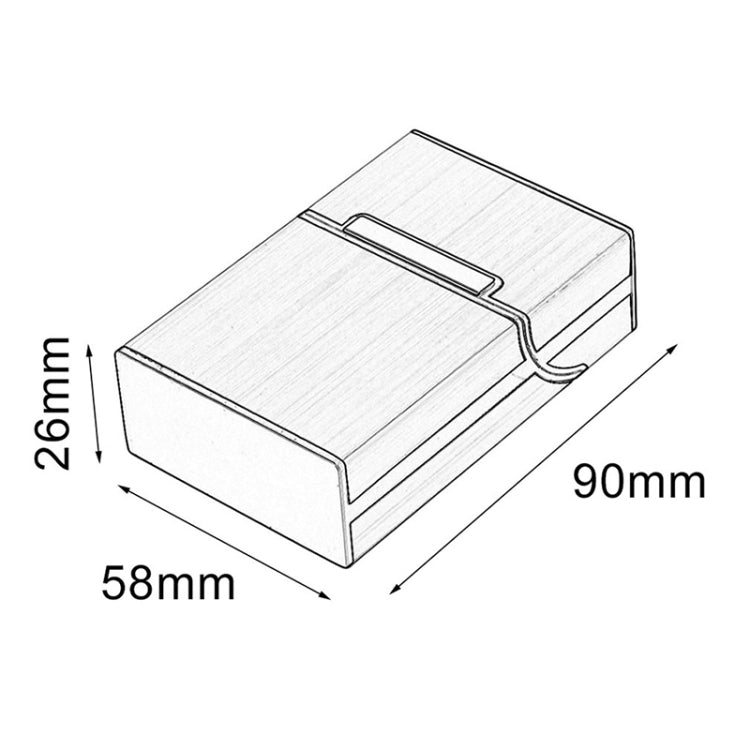 Light gray aluminum cigar case dimensions: 90mm x 58mm x 26mm