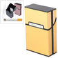 Aluminum cigar and cigarette case, gold with hinged lid and side holder slot