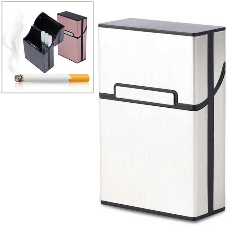 Aluminum cigar and cigarette case, white with hinged lid and side holder slot