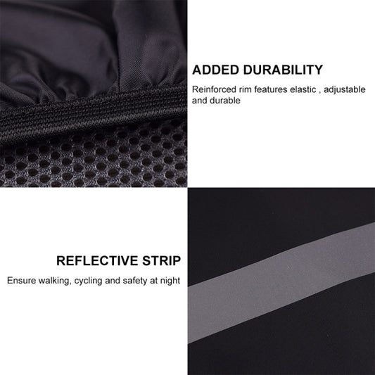 Backpack rain cover close-up with elastic reinforcement and reflective strip