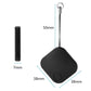 Black square Bluetooth tracker with key ring and size measurements shown.