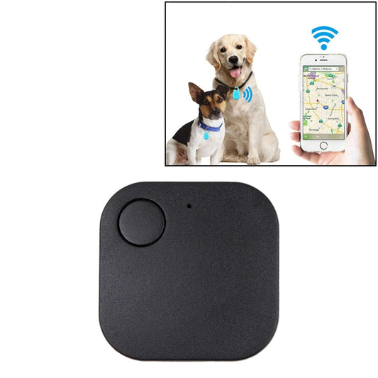 Black square Bluetooth anti-lost tracker with round button on top.