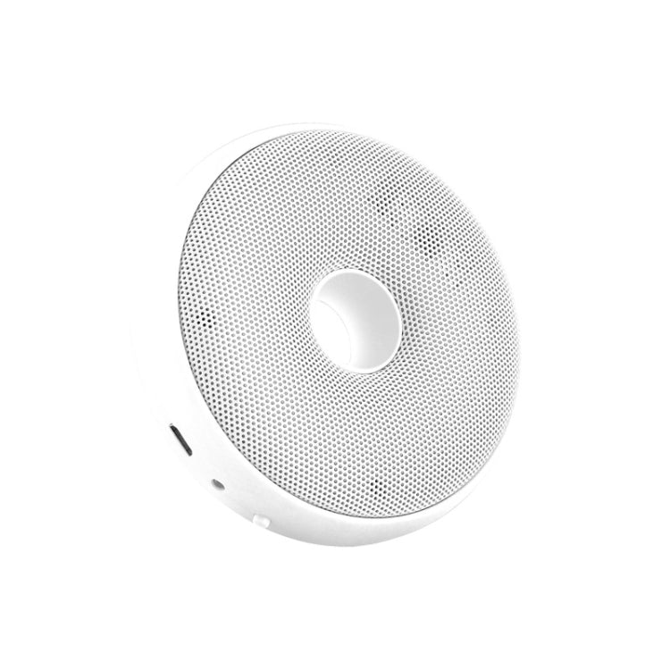 White portable air purifier with perforated grille and central vent opening