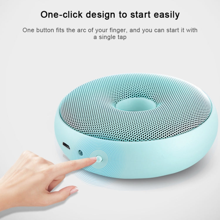 Turquoise portable air purifier with perforated top and one-touch button panel