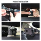 Car tablet stand installation with hands tightening the seat bracket