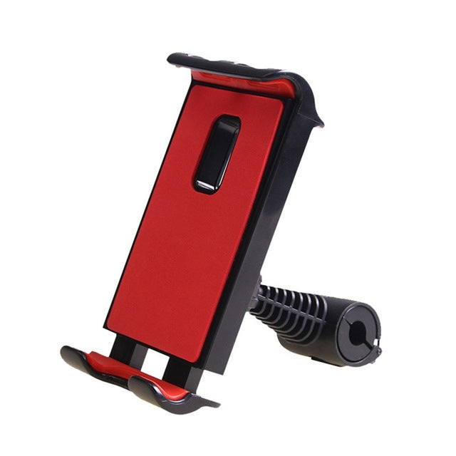 Red car seat tablet stand holder with headrest bracket and side grip slot
