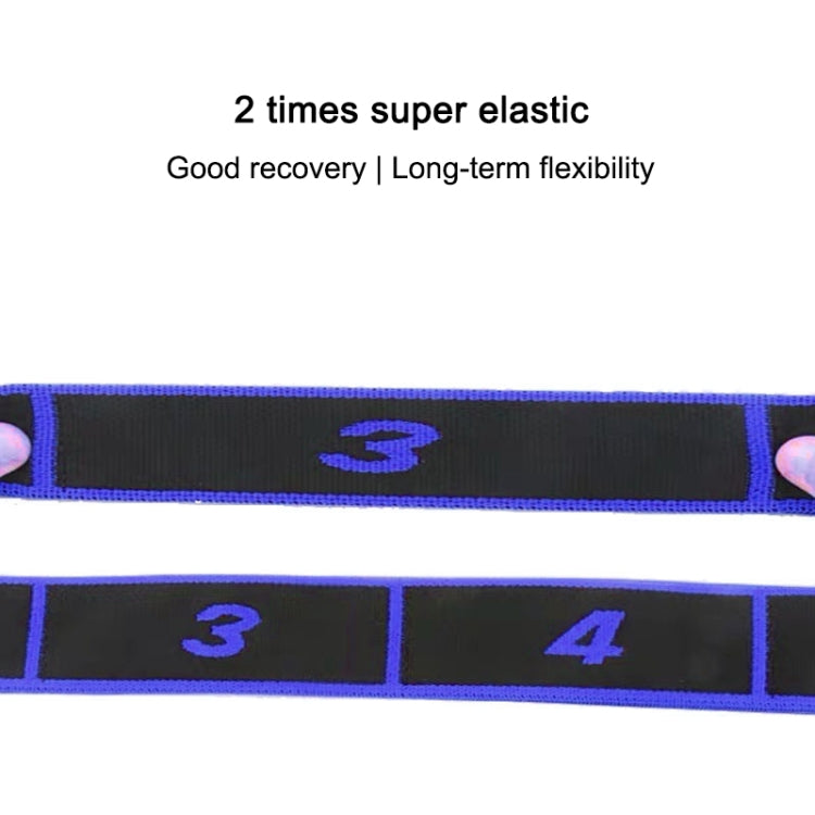 Close-up of black resistance band with blue lattice stripe and numbered panels 3 and 4