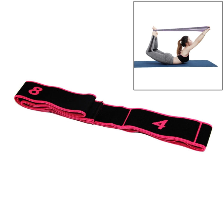 Resistance stretch band in black with red edging and strength marks 8 and 4