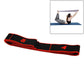 Resistance stretch band in black with orange edging and strength marks 8 and 4