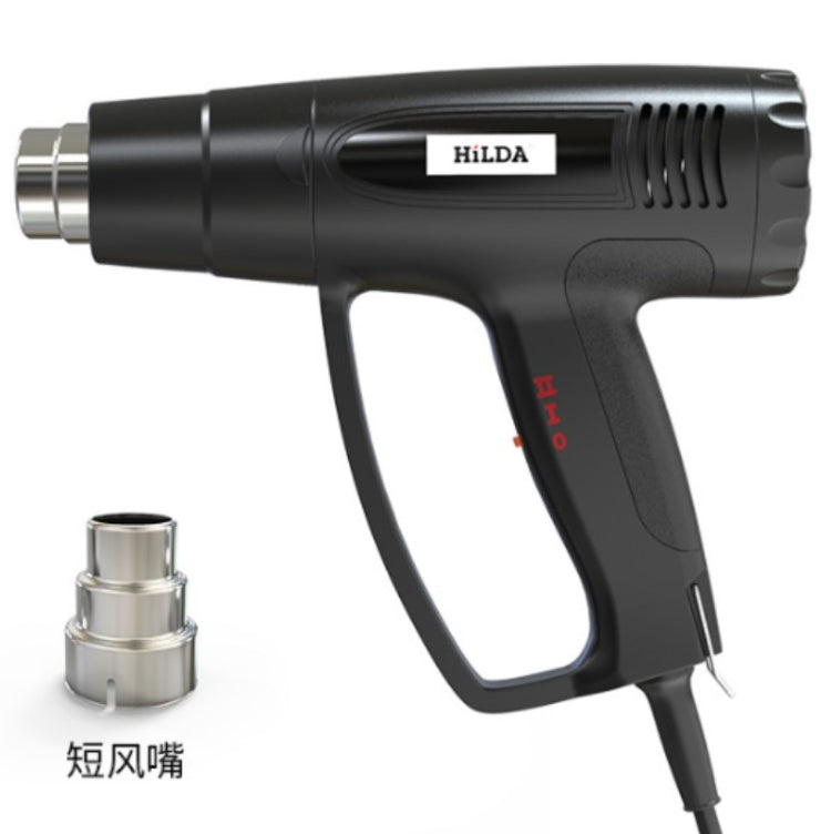 Black hot air heat gun with nozzle and silver metal ring accessory