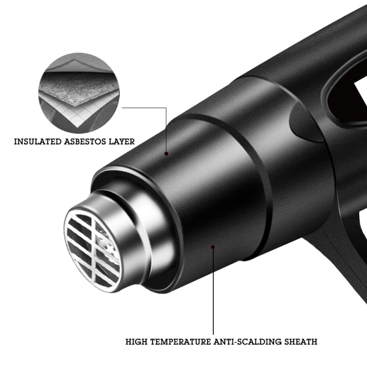 Black heat gun nozzle and insulated metal sheath near the front outlet