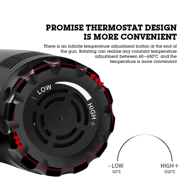 Black heat gun with thermostat control dial and circular fan vent