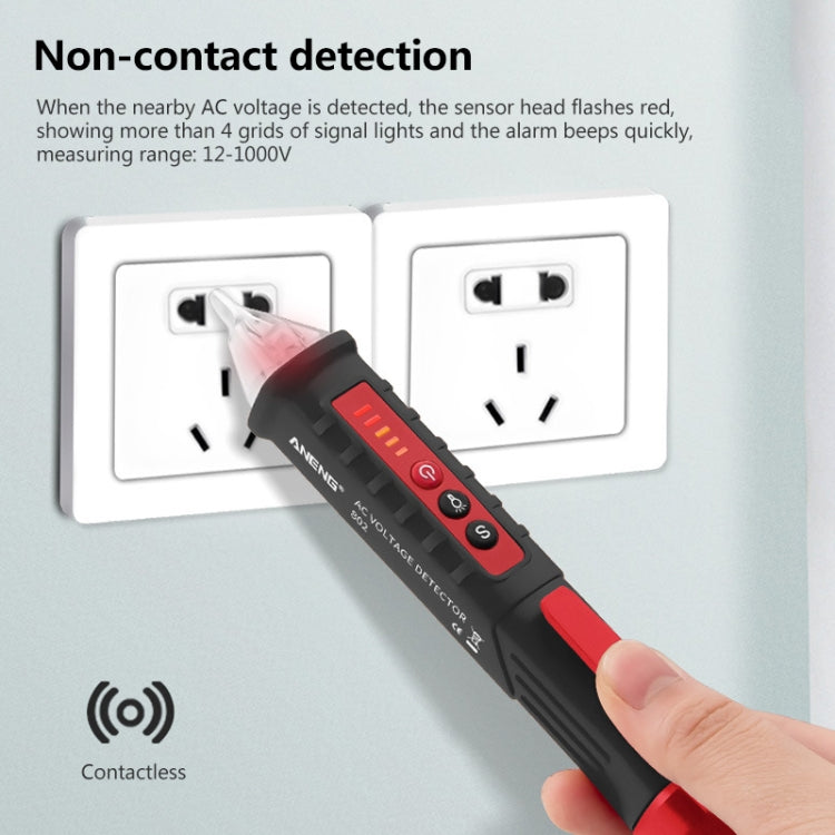 Non-contact smart electric pen with black handle, red accents, and clear probe tip