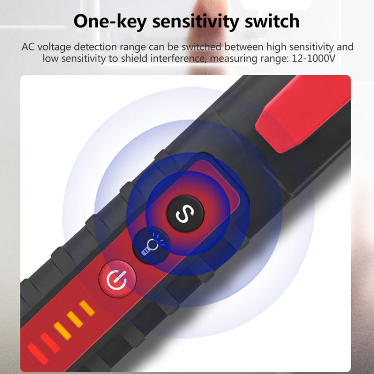 Non-contact electric pen showing circular power button and red sensitivity lights