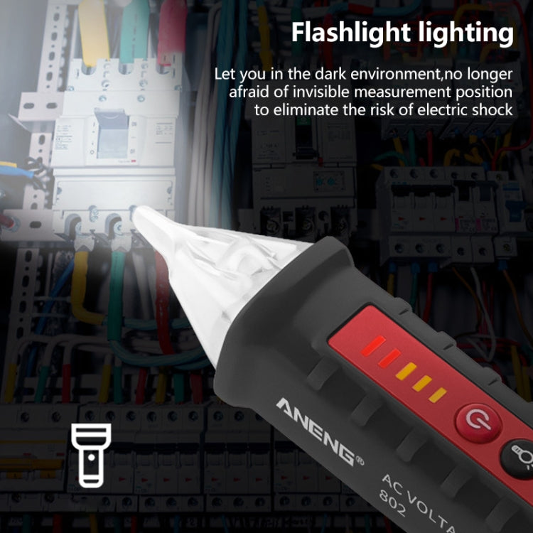 Non-contact smart electric pen with clear probe tip and red indicator window, flashlight head