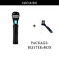 Black electric shaver with blue button plus included grooming comb tool