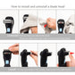 Electric shaver with removable blade head shown, black handle and blue button
