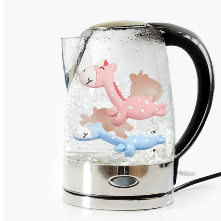 Fawn silicone teether in clear kettle water, showing pink and blue shapes
