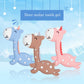 Assorted color fawn-shaped silicone teethers shown together on a blue card
