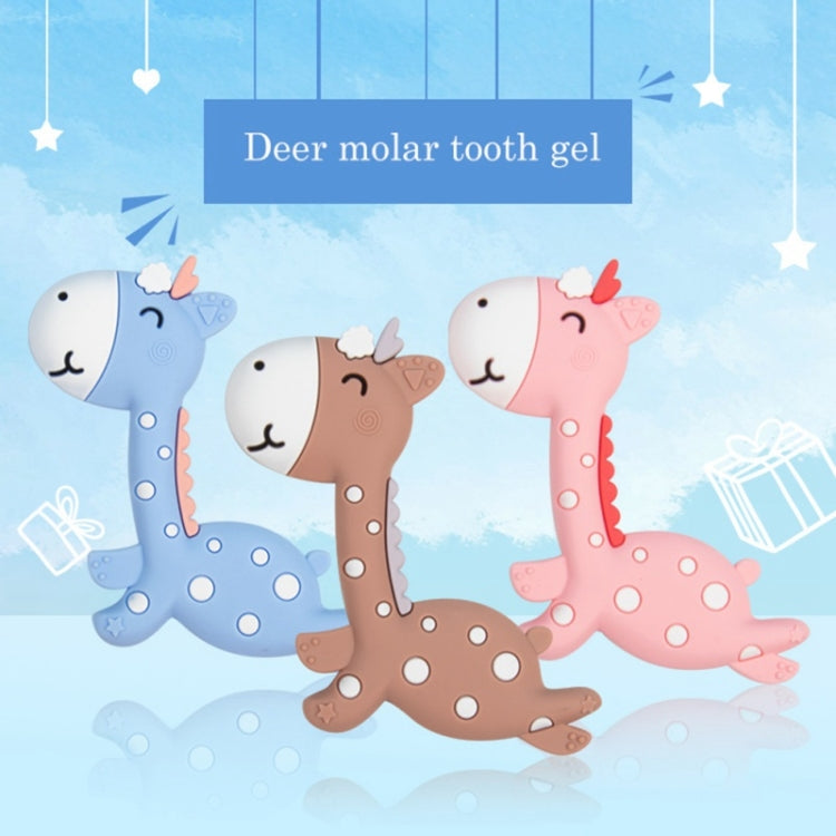 Assorted color fawn-shaped silicone teethers shown together on a blue card