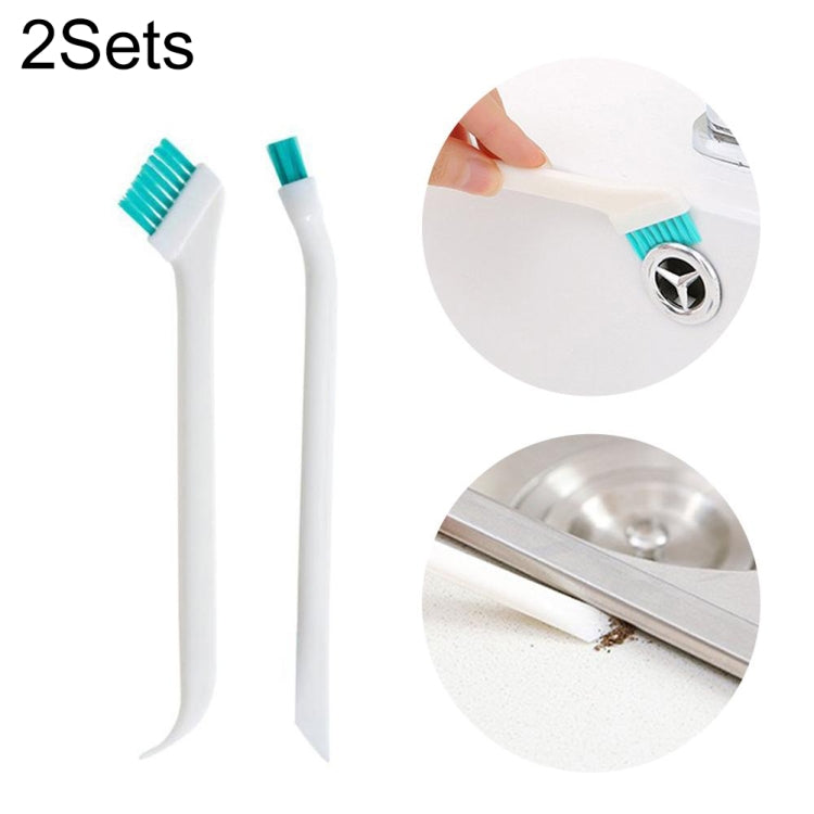 Double-head gap cleaning brush set with white handle and teal bristles, plus tail scraper