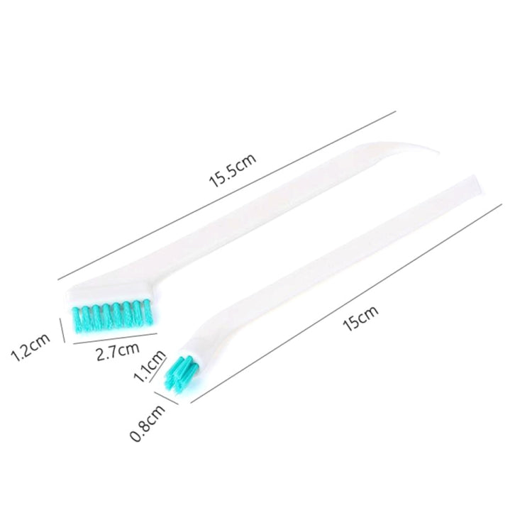 White 15 cm cleaning brush with teal bristle head and narrow tail scraper design