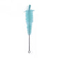 Teal narrow bottle brush with long wire stem and hanging loop, soft bristle head
