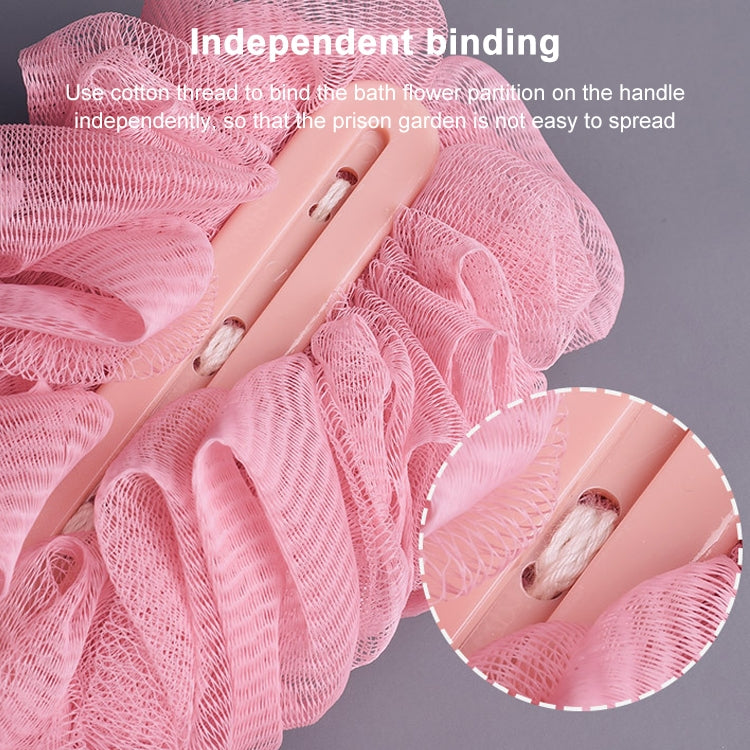 Soft mesh bath shower brush with long handle and secure wrapped mesh head