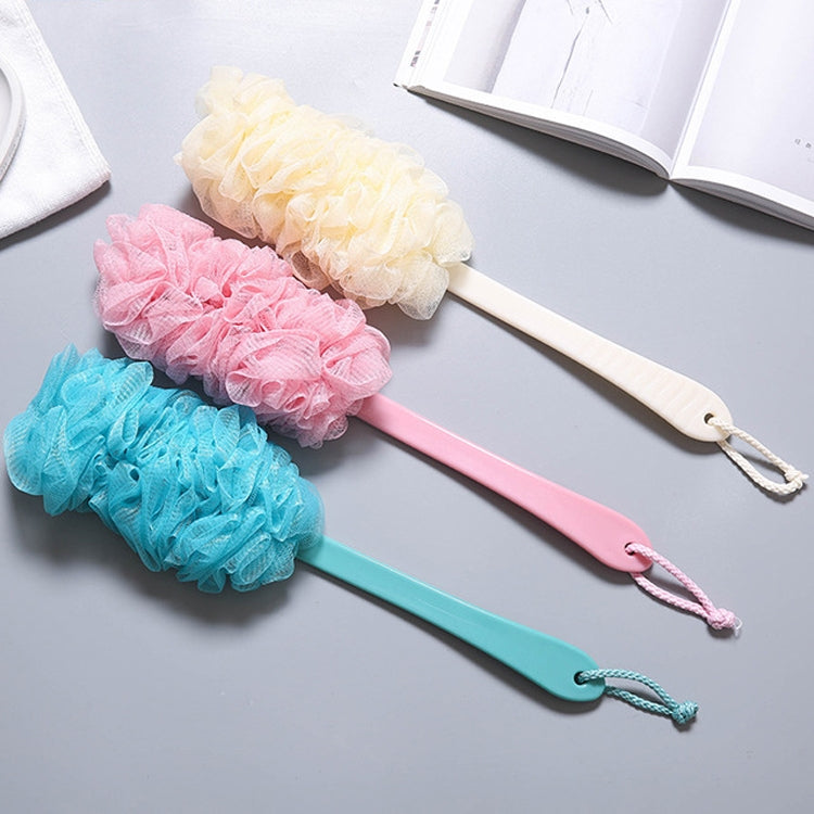 Mesh bath shower brush set with long handles and hanging loops, blue included