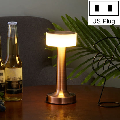 LED table lamp with red bronze stand and white glow, US plug