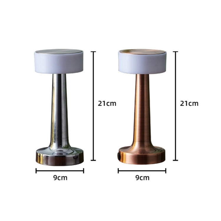 LED table lamp size: 21cm height, 9cm base; bronze and chrome versions