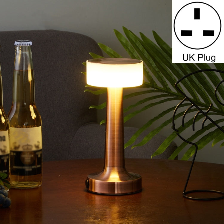 LED table lamp with red bronze stand and white glow, UK plug