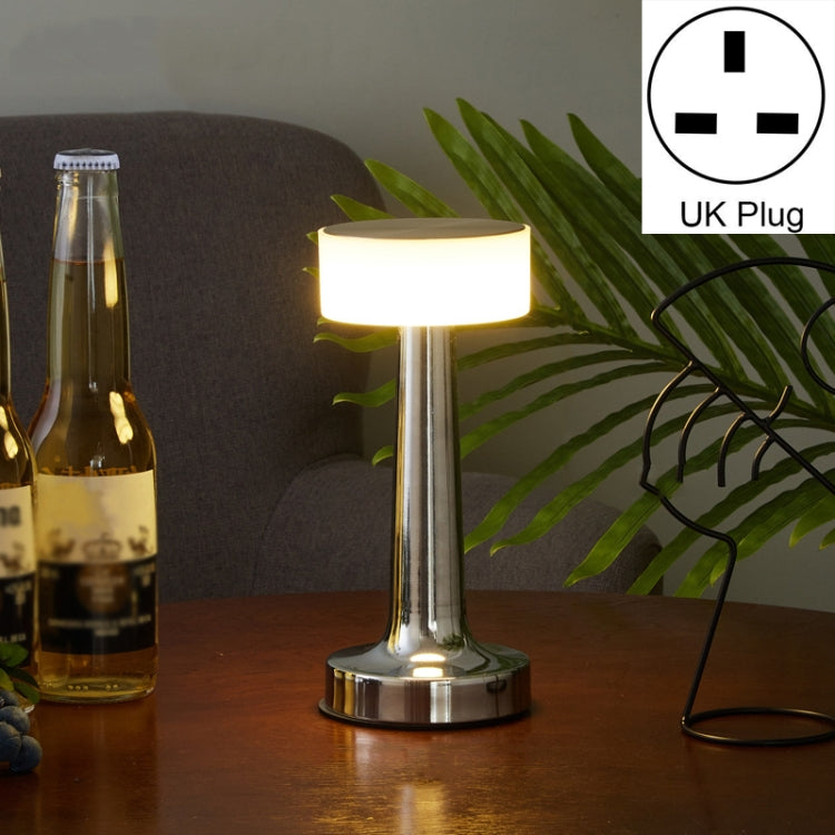 LED table lamp with chrome stand and white glow, UK plug