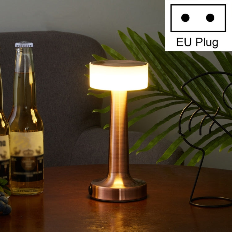 LED table lamp with red bronze stand and white glow, EU plug